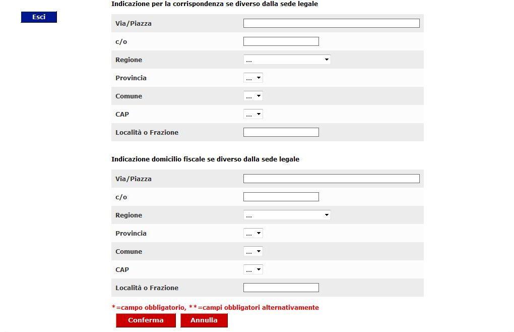 Controllare che i dati presenti siano della sede legale oppure modificarli.