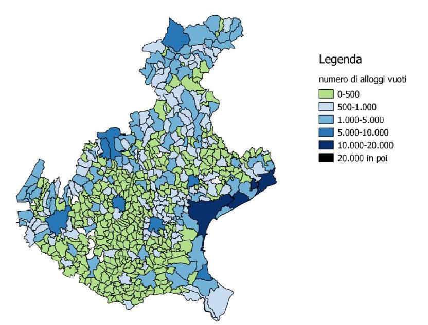 IL PATRIMONIO EDILIZIO 3/3 Distribuzione degli alloggi inutilizzati in Veneto Anno Si evidenzia una maggiore concentrazione di alloggi inutilizzati nella provincia di Belluno, nella fascia costiera e