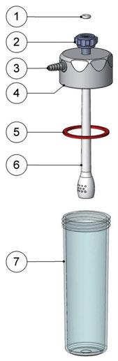 COMPONENTI PRINCIPALI ( TR200) 1. Guarnizione di tenuta per connettore di alimentazione 2. Connettore di alimentazione dell O 2 3. Portagomma per l erogazione dell O 2 al Paziente 4. Coperchio 5.