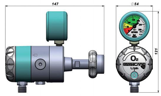 COMPONENTI PRINCIPALI Raccordo di connessione bombola, con serraggio a MANO Manometro scala 0-315 bar Sistema riduzione pressione a doppio stadio con pistone Valvola di sovrappressione pretarata a 7