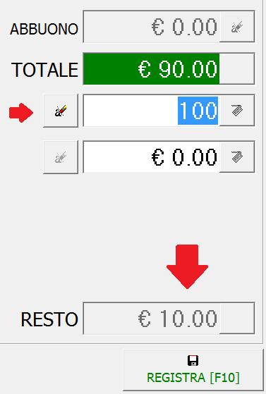 4. Pagamento con calcolo del resto Dopo aver selezionato la modalità di pagamento Contanti indicare come specificato in figura l importo dato