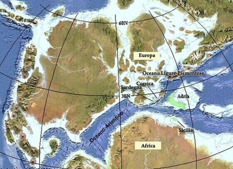 Parte III Inquadramento geologico Nel frattempo con un salto di un centinaio di milioni di anni le terre emerse hanno già iniziato il loro percorso di separazione, nuovi oceani si sono aperti dando