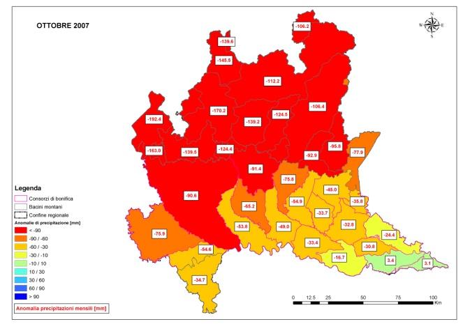 Afflusso meteorico medio mensile per bacino idrografico (mm/sett).