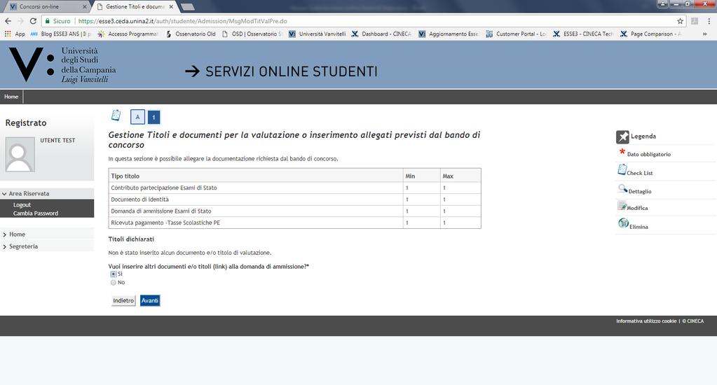 6) Inserire flag su Si e cliccare su AVANTI; 7) Dal menu a tendina, selezionare la tipologia di allegato da caricare. Quindi, procedere alla scelta del file e cliccare su AVANTI.