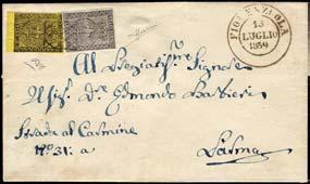 Rarissimo uso della tariffa postale sarda, valida nelle province Parmensi dal 15 luglio, con francobolli del ducato di