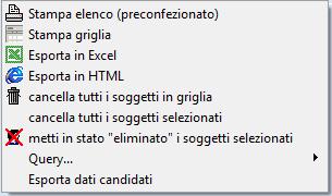 ESPORTAZIONE / STAMPA / ELIMINAZIONE Per gni ricerca predispsta è pssibile effettuare una serie di perazini cliccand il pulsante : stampare ed esprtare il risultat della ricerca eliminare