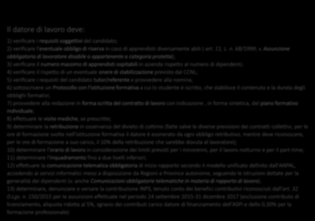 DAORI DI LAVORO Il datore di lavoro deve: L APPRENDISTATO DI 1 LIVELLO FLUSSO DI LAVORO RECAP 1) verificare i requisiti soggettivi del candidato; 2) verificare l'eventuale obbligo di riserva in caso