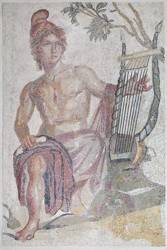 Mosaico con Orfeo che ammansisce le fiere MRT - Museo di Antichita Seconda metà del III secolo d.c. Mosaico composto da tessere di pietra di colore bianco, nero, grigio, ocra, rosso, marrone, verde Quattro pannelli non contigui h m 2,59; larg.