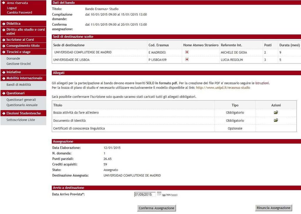 Per ACCETTARE il posto cliccare su Conferma