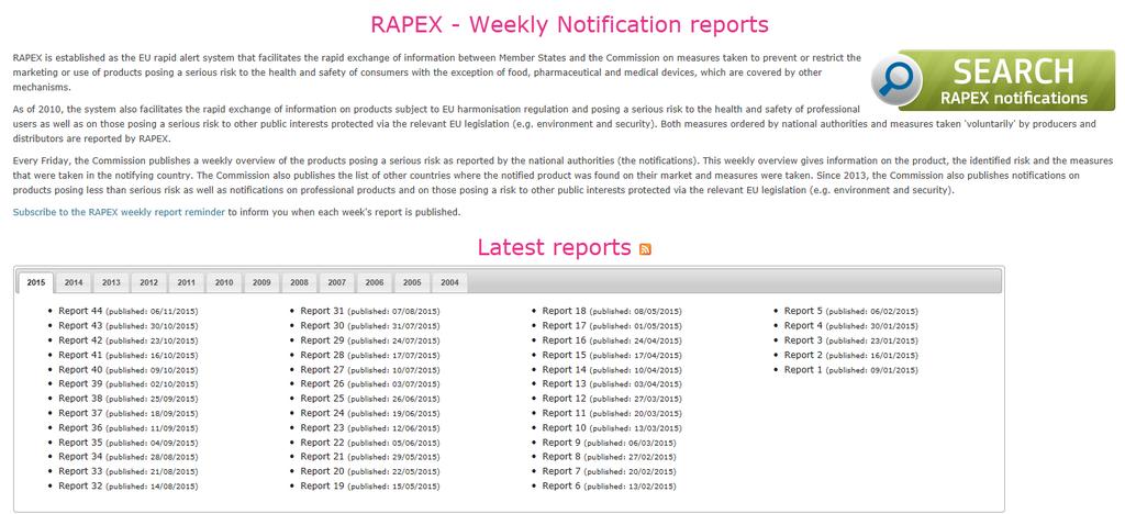 GRAS/RAPEX Pagina web ospitata dal sito dell UE Area pubblica dove