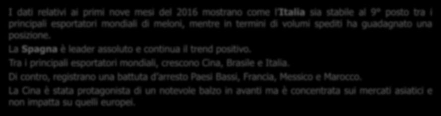 I PRINCIPALI PAESI ESPORTATORI NEL 2016 DATI CUMULATI GEN - SET in milioni di euro in 1.