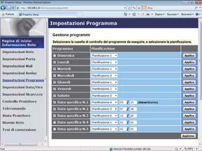 3. Controllo web 3.1 Controllo web proiettore (continua) 3.1.7 Impostazioni Programma Visualizza e configura le impostazioni programmate.