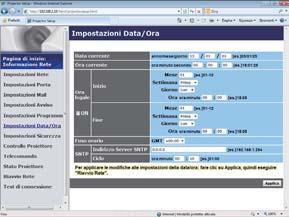 3. Controllo web 3.1 Controllo web proiettore (continua) 3.1.8 Impostazioni Data/Ora Visualizza e configura le impostazioni relative a data e ora.