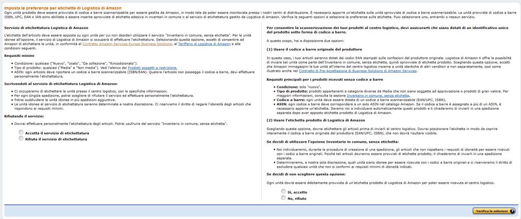 2.3 - Gestisci inventario e Servizio di Etichettatura Opzione «Inventario Etichettato»: Dovrai etichettare gli articoli.