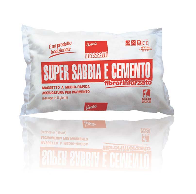 MASSETTI SUPER SABBIA E CEMENTO FIBRORINFORZATO Massetto predosato fibrorinforzato, a medio/rapida asciugatura Composta da: aggregato siliceo (0/4 mm), fibre, cemento (conforme a UNI EN 197-1).