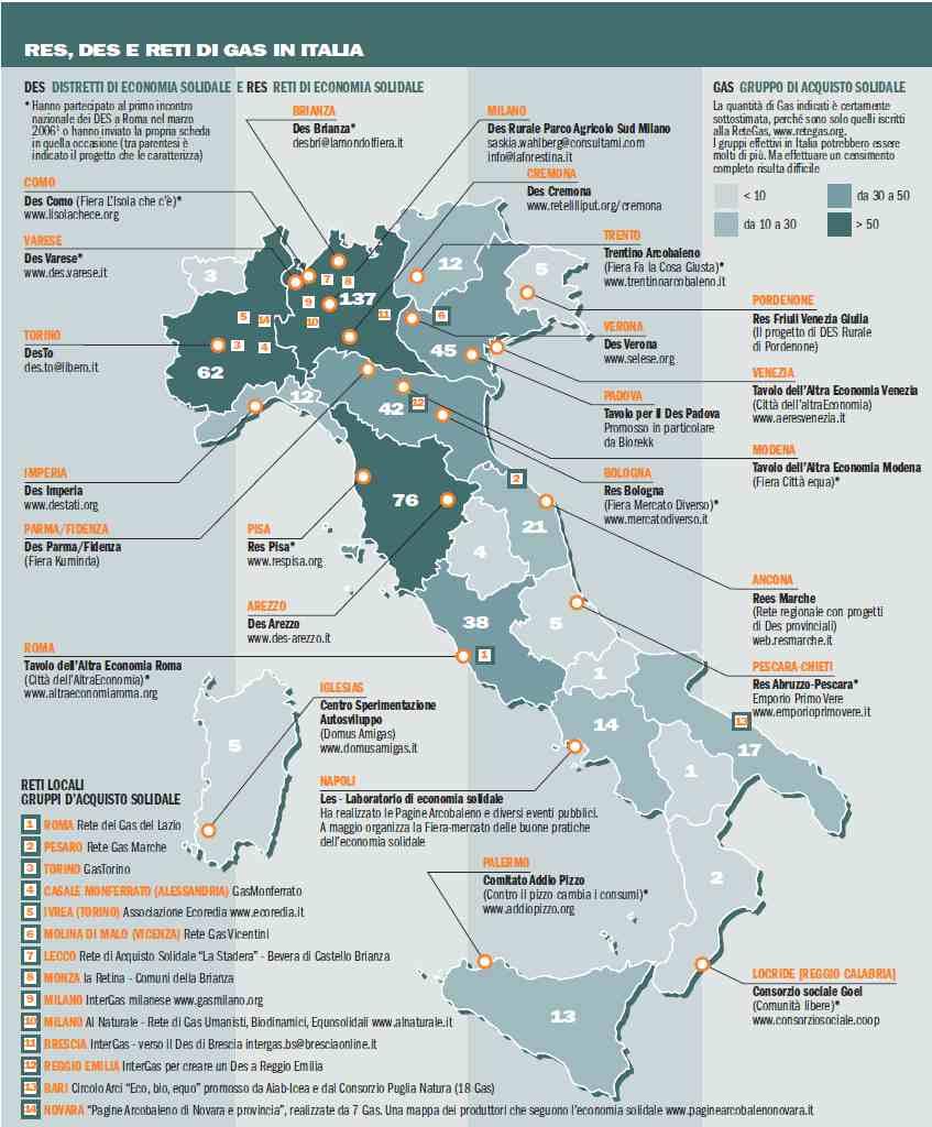 GAS E RETI DI ECONOMIA SOLIDALE Il maggior numero di GAS nel centro-nord Il maggior numero di