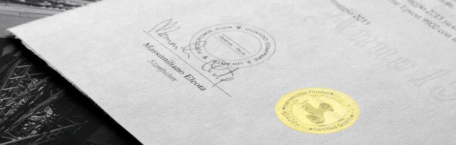 Certificazione Hahnemuhle CERTIFICAZIONE HAHNEMUHLE Il certificato Hahnemühle di autenticità è stato ideato per proteggere la sicurezza e l esclusività delle edizioni limitate di opere e
