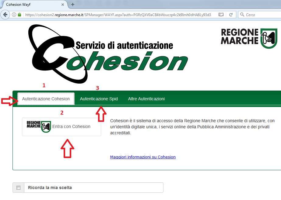 Passo 2 Premere il pulsante Passo 3 L utente verrà indirizzato verso il sito Cohesion per l autenticazione: Passo 4 Se si dispone di credenziali SPID, selezionare Autenticazione Spid (3), altrimenti