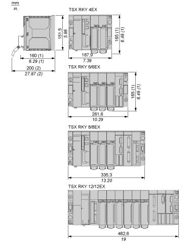 Disegni dimensionali Rack standard ed estendibili per montaggio dei moduli Dimensioni di moduli e rack (1)