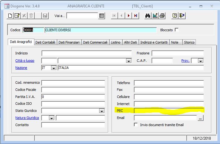 Dati Fatturazione Elettronica sui Clienti Archivi Gestione Anagrafiche Clienti All interno della maschera della gestione clienti ci sono alcuni campi che dovranno essere compilati per la gestione