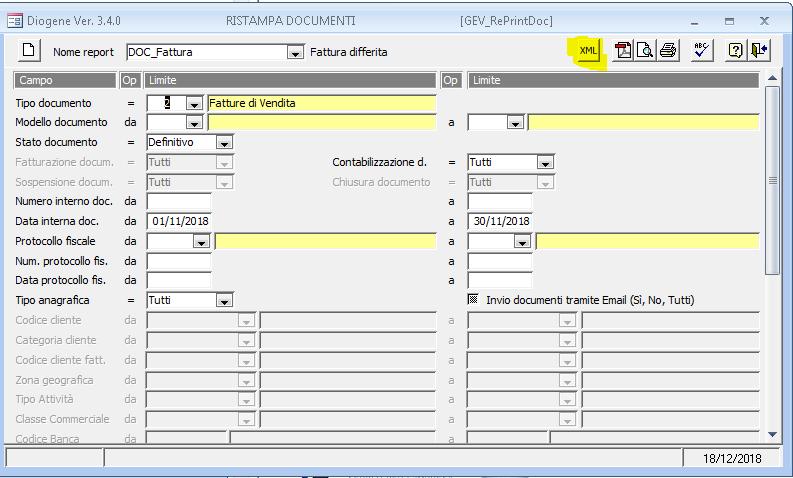 Esportazione Xml da Ristampa Documenti Vendite Documenti di Vendita Ristampa documenti.