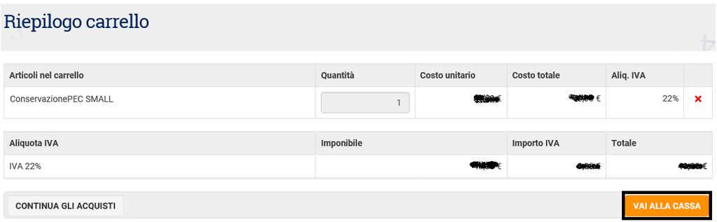 Selezionando il comando di ciascun prodotto è possibile visualizzare le caratteristiche