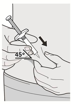 Passo 9: Inserimento Inserire l ago nel lembo di pelle da un angolo di circa 45º. Passo 10: Iniezione Allentare il lembo di pelle pizzicato.