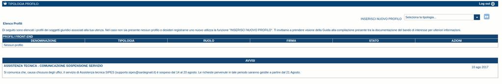 Premendo SALVA E PROSEGUI >> si accede alla pagina Elenco Profili Nota: Ai fini della presentazione della domanda NON è necessario attivare e/o completare il profilo Cittadino Attenzione: L accesso