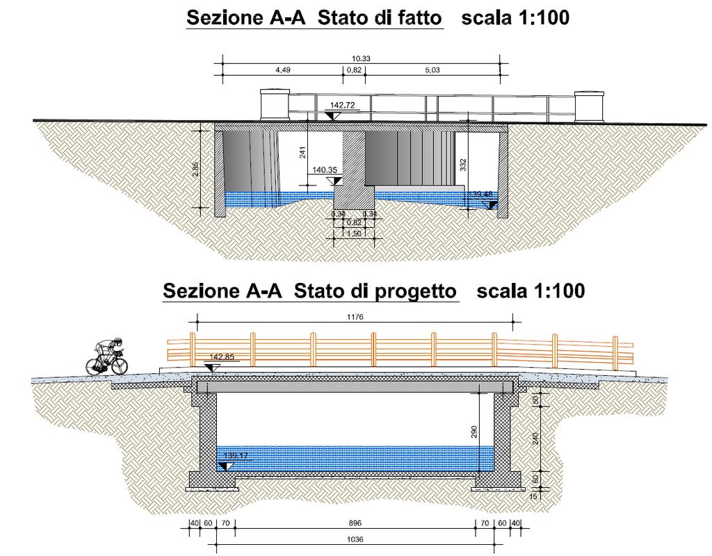 5.1 Aspetti idraulici Come già accennato, l intervento, oltre a migliorare la fruibilità e la sicurezza, comporta dei miglioramenti anche dal punto di vista del deflusso delle portate.