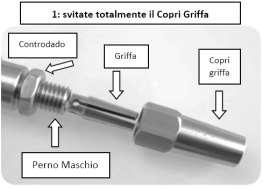 VISTA COMPONENTI DELL ESTREMO LIBERO DA MONTARE Inserimento fune perno femmina griffa perno maschio dado copri griffa con controdado bussola tenditrice (canaola) dado forcella femmina 3.