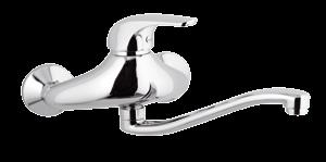 Single-lever wall mounted sink mixer, with movable spout.
