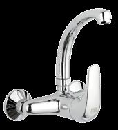 Single-lever wall mounted sink mixer, with frontal lever and high movable spout.