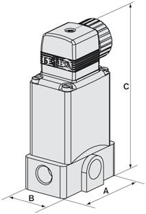 In figura è riportata la versione filettata stampata in polimero industriale di precisione. La valvola è disponibile anche per montaggio su sottobase tipo 0125.