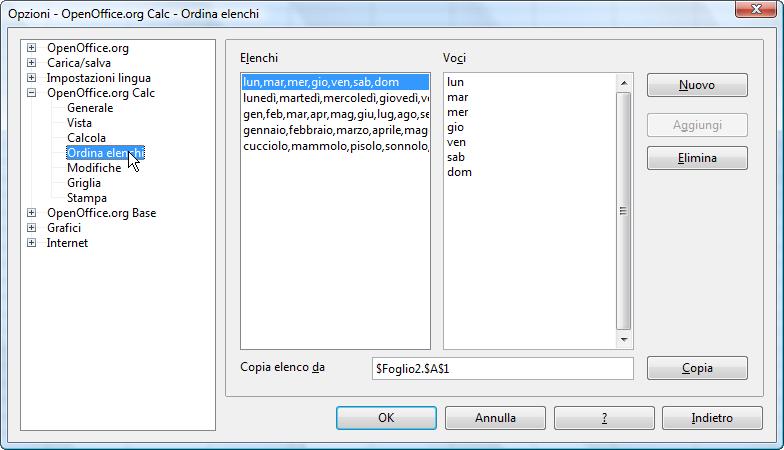 di menu Strumenti > Opzioni > Ordina elenchi, quindi cliccare sul