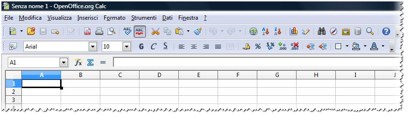 La finestra di lavoro B) Pulsanti somma e funzione Selettore di tabella Casella del nome Casella attiva