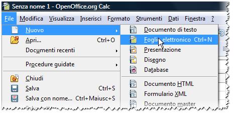 Aprire una nuova cartella (file) di lavoro E possibile aprire più cartelle di lavoro contemporaneamente all interno del programma di Calc.