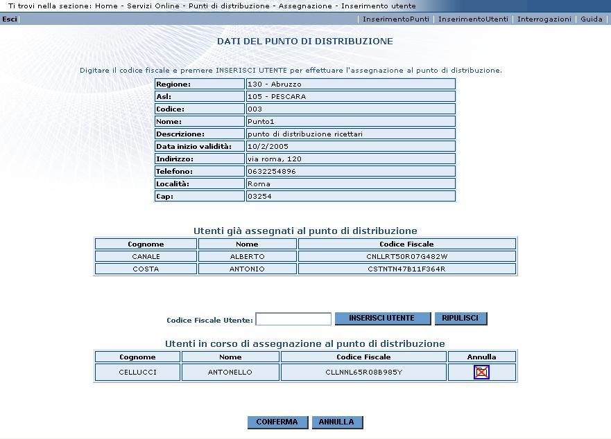 Il pulsante Annulla permette invece di Annullare completamente l operazione di inserimento Utenti ritornando alla lista di partenza dei Punti di distribuzione.