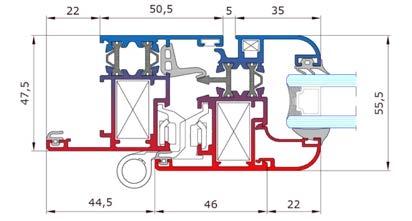 AS 55TT Sistema Termico Giunto aperto camera europea TIPO DI SISTEMA Giunto aperto camera europea PROFILATI ESTRUSI Lega d alluminio 6060 Al Mg 0.5, Si 0.4, Fe 0.