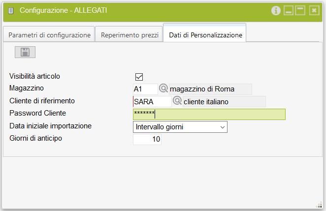 2.1.3 Dati di Personalizzazione In questo pannello l utente imposta alcuni parametri di personalizzazione dell applicazione: Visibilità articolo rappresenta il valore di default per la visibilità o