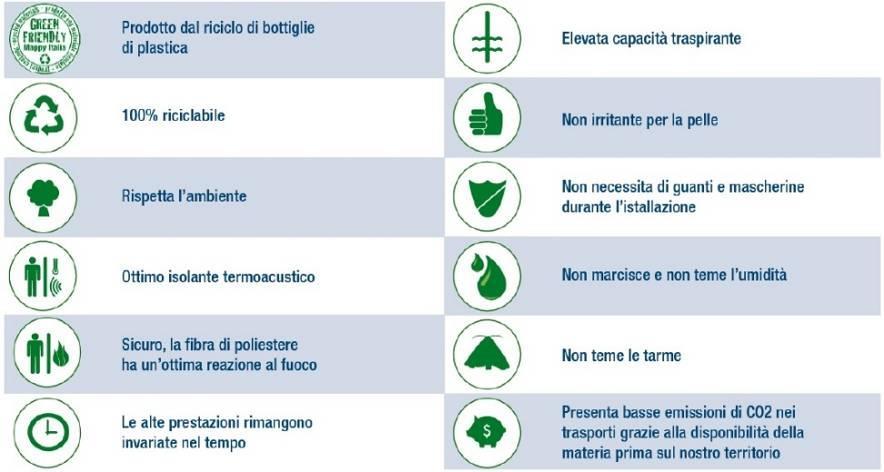 Inoltre rispettano l ambiente perché sono totalmente riciclabili e sono ottenute recuperando bottiglie di plastica in PET.