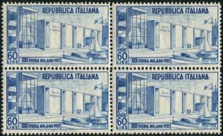 160) 40,00 638 1953/55 Italia Turrita, in quartina (N 710/718 cat.