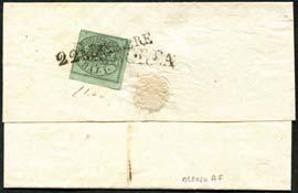 000,00) 300,00 2109 1854 lettera da Bagnorea a Viterbo, affrancata con 1 Baj al verso