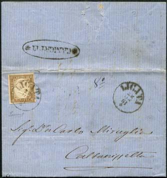 470,00) 70,00 2145 1863 lettera da Montecassino a Jesi, affrancata con striscia di 3 del 5 C.