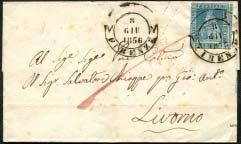 , ben marginati su lettera da Livorno il 16.9.1858 per Roma (N 13/14 cat. 2.