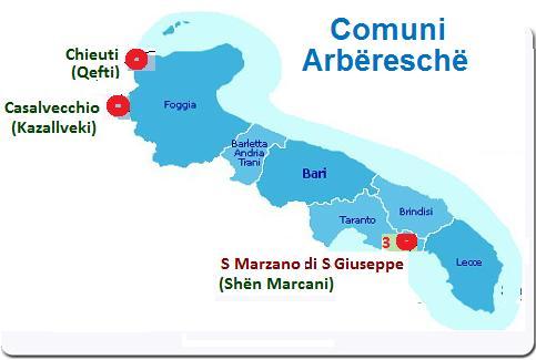 Esistono inoltre i seguenti 10 comuni caratterizzati da una marcata eredità storica e culturale arbëreshe,
