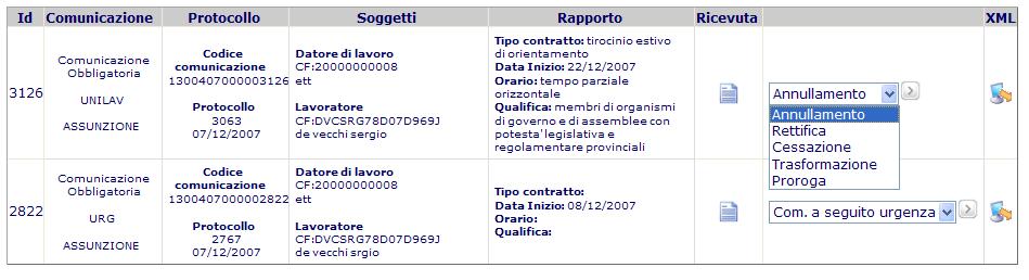 Gestione I pulsanti e non sono selezionabili in quanto attivi solamente per le comunicazioni protocollate 8.1.