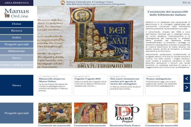 MANUS online Censimento nazionale dei manoscritti delle biblioteche italiane http://manus.