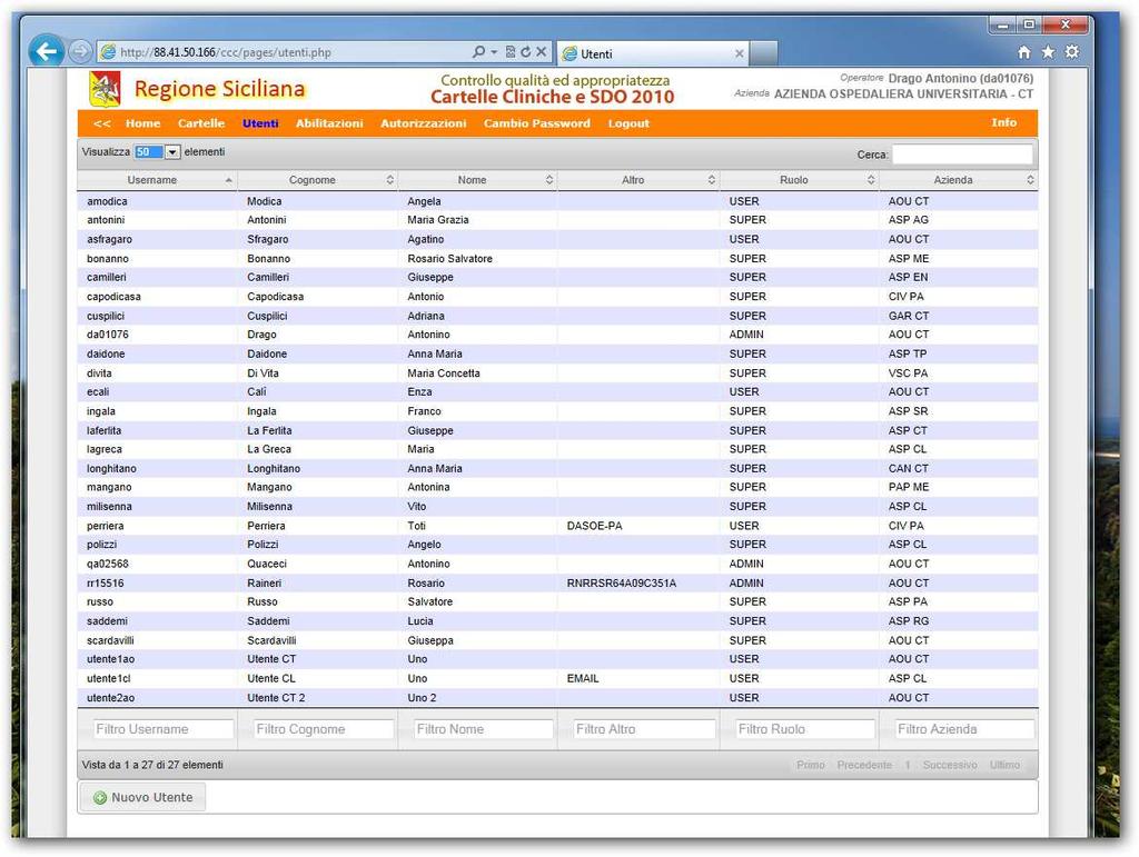 4) Ciascun coordinatore avrà la possibilità di creare e/o modificare utenti, assegnando una password e un username a ciascun rilevatore, che potrà così collegarsi al sito autonomamente e caricare i