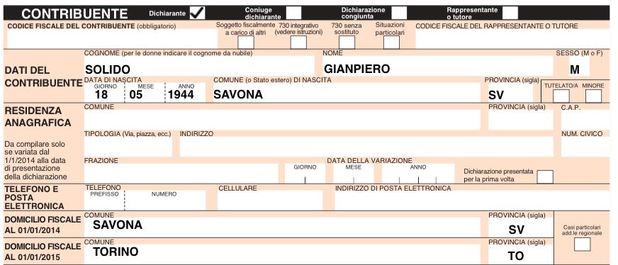 Esempi di cambio di residenza Il Sig. Solido Ginapiero, nato a Savona il 18.5.