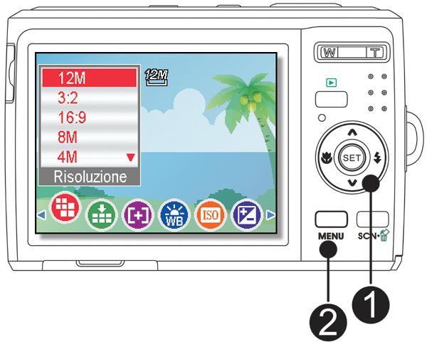 Uso dei menu Quando e visualizzata la schermata di un menu, il tasto freccia e il tasto SET possono essere utilizzati per effettuare le impostazioni desidera te.